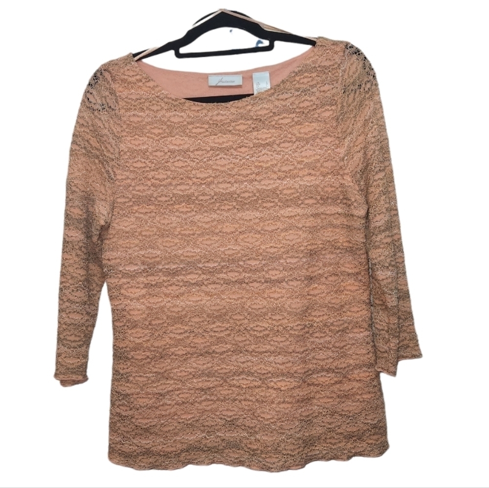 JH Collectibles peach lined woven design top with 3/4 sleeve length size Large